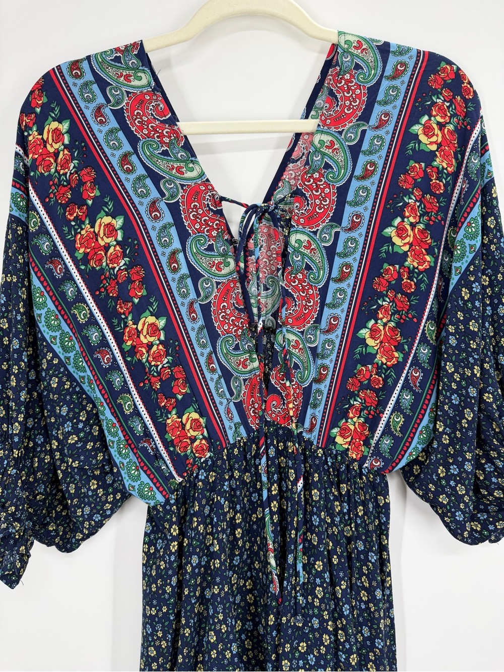 Umgee V-Neck Floral Paisley Print With Back Tie Boho Midi Dress Size Medium - Picture 6 of 6